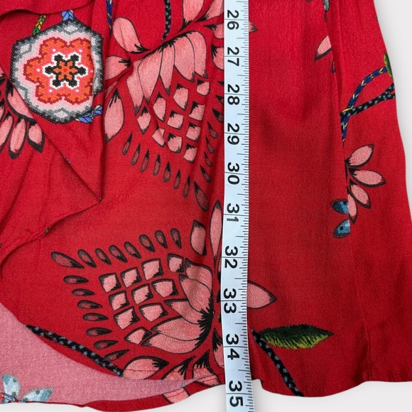 Desigual Red Floral Print Tie Front Dress Knee Length Long Sleeve Size 42 US 8 M - Picture 7 of 15